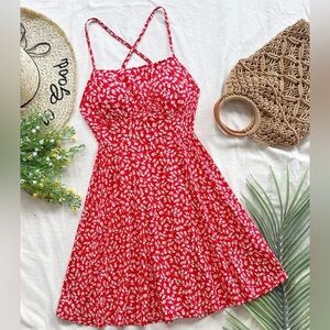 SHEIN Red Ditsy Floral Criss Cross Tie Backless Cami Dress